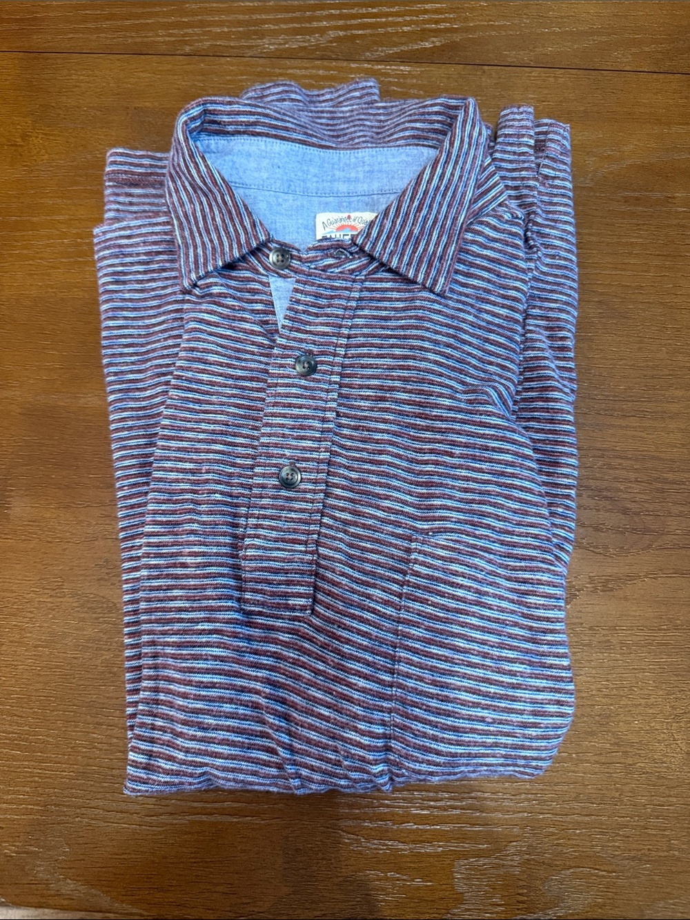 Faherty Burgundy and Light Blue Striped Polo